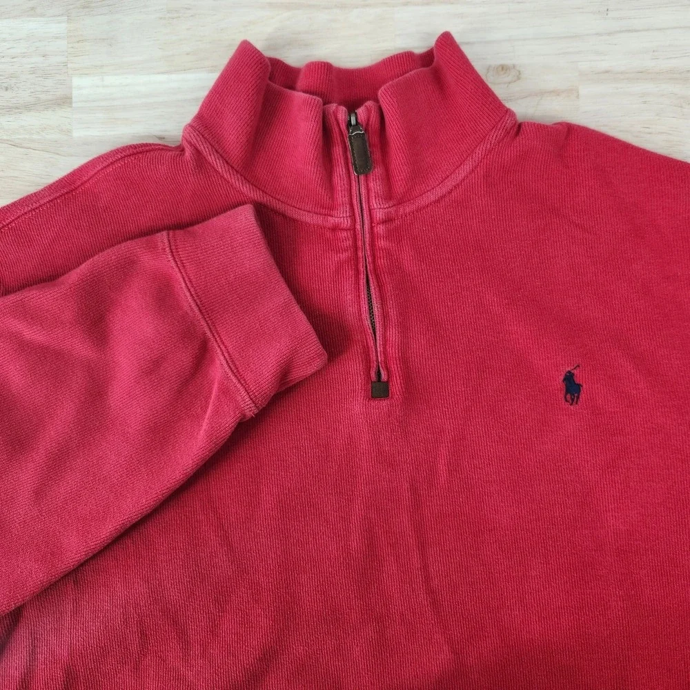 Polo Ralph Lauren 1/4 Zip Pullover Sweater Mens Size 2XL Red Vintage Pony